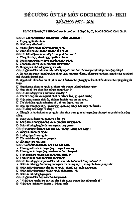 Đề cương ôn tập học kỳ II môn Giáo dục công dân Lớp 10 - Năm học 2015-2016